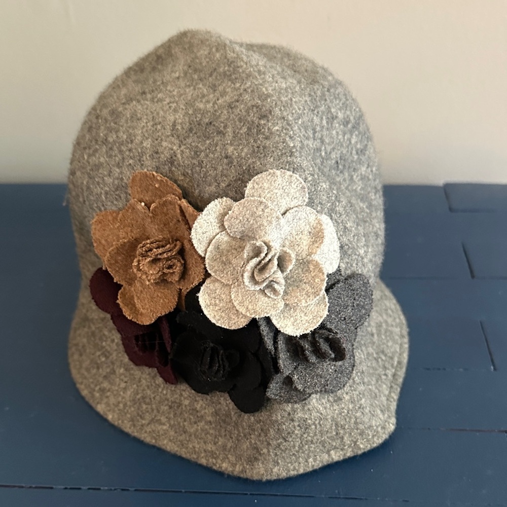 Target Gray Wool Cloche Hat with Multi-Color Felt Flowers